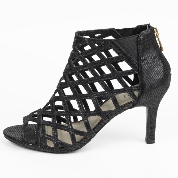 a.n.a Caroline Black Lattice Design Peep Toe High Heel Sandals Black 6.5 - Picture 4 of 14